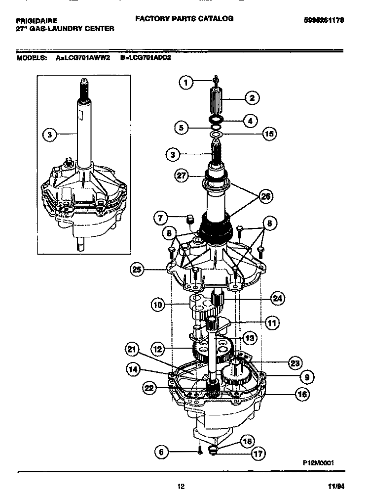 TRANSMISSION Diagram and Parts List for LCG701ADD2  Frigidaire Washer Dryer Combo