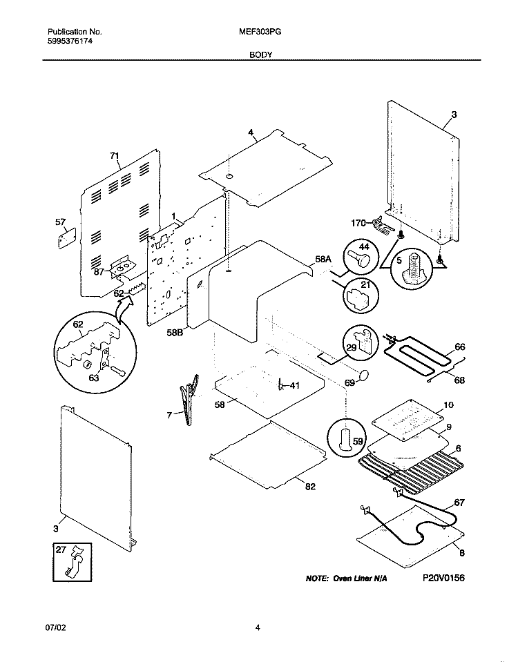 BODY Diagram and Parts List for MEF303PGWD  Uni Range