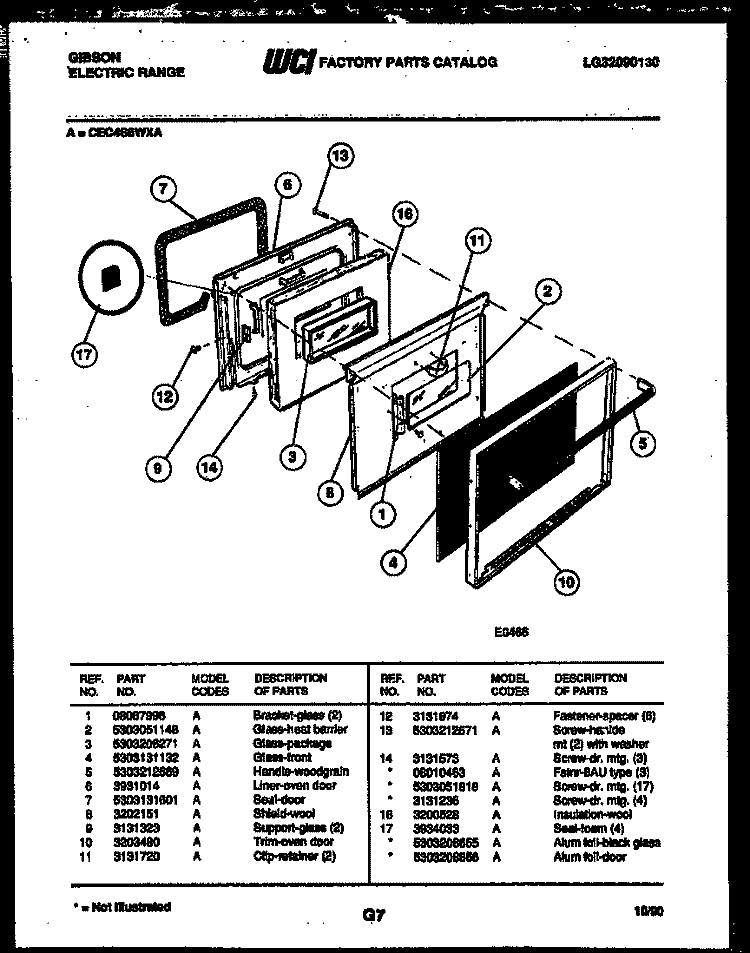 DOOR PARTS Diagram and Parts List for CEC4S6WXA  Gibson Range