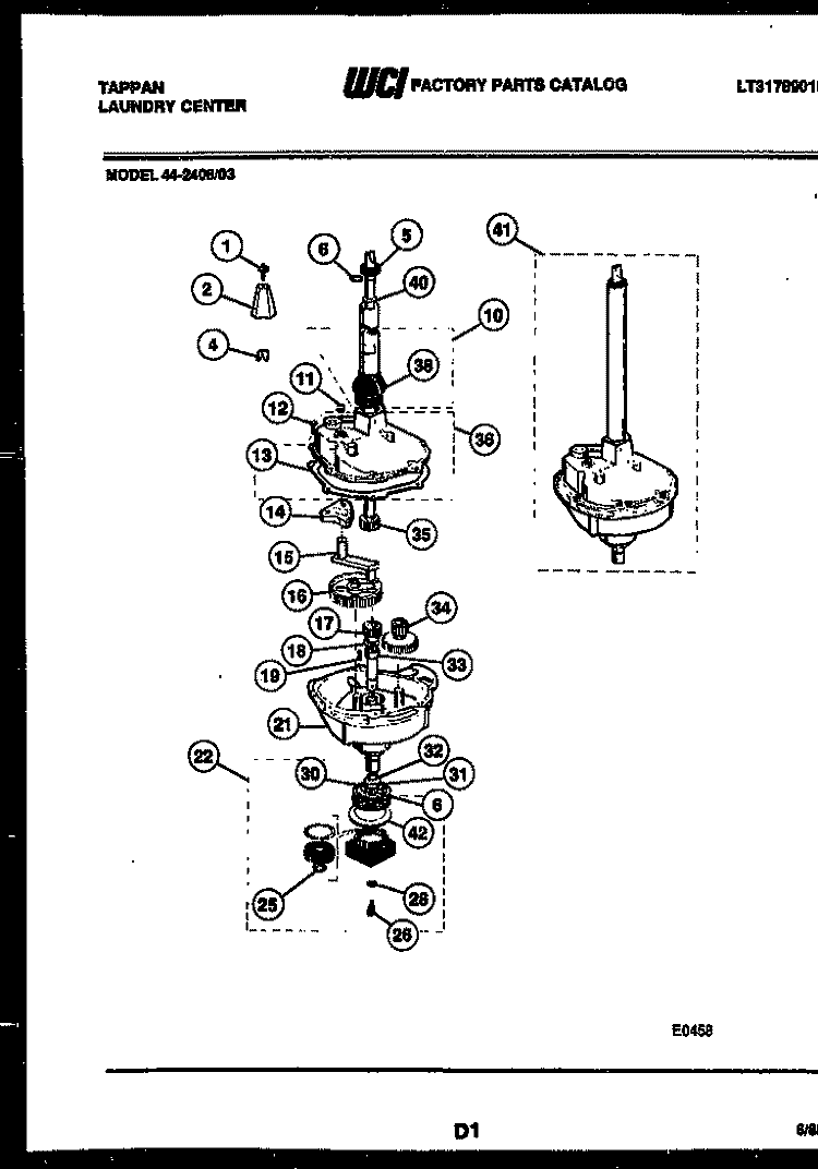 TRANSMISSION PARTS Diagram and Parts List for 44-2408-23-03  Tappan Washer