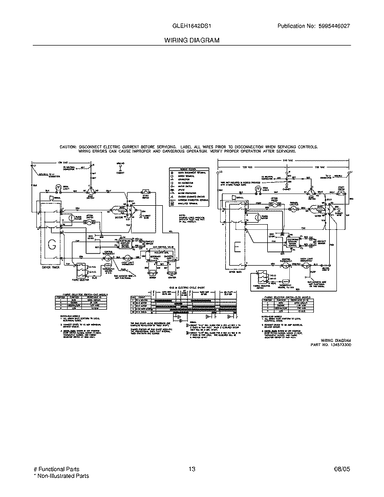 WIRING DIAGRAM Diagram and Parts List for GLEH1642DS1  Frigidaire Washer Dryer Combo