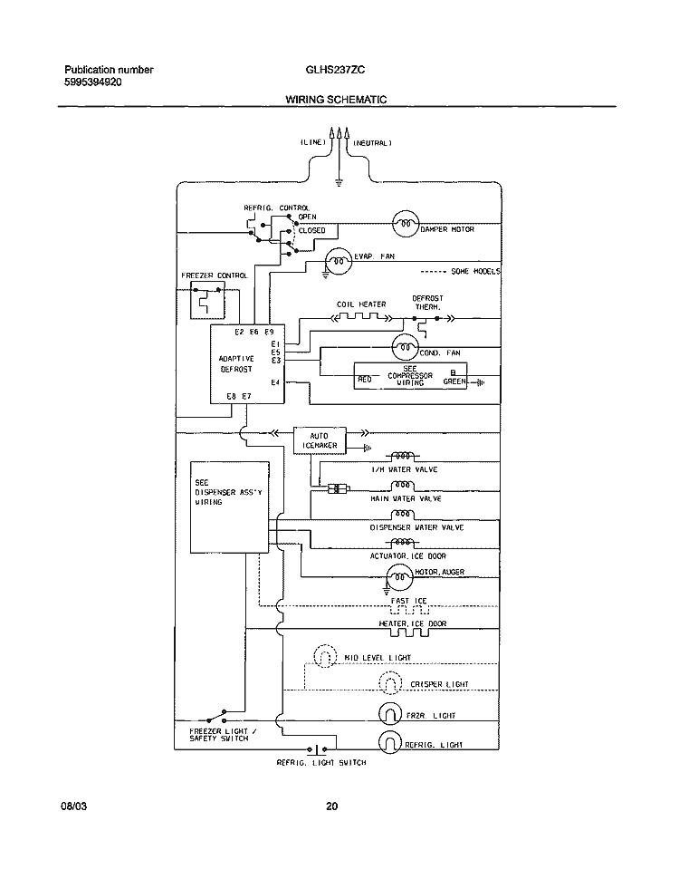 WIRING SCHEMATIC Diagram and Parts List for GLHS237ZCQ1  Frigidaire Refrigerator