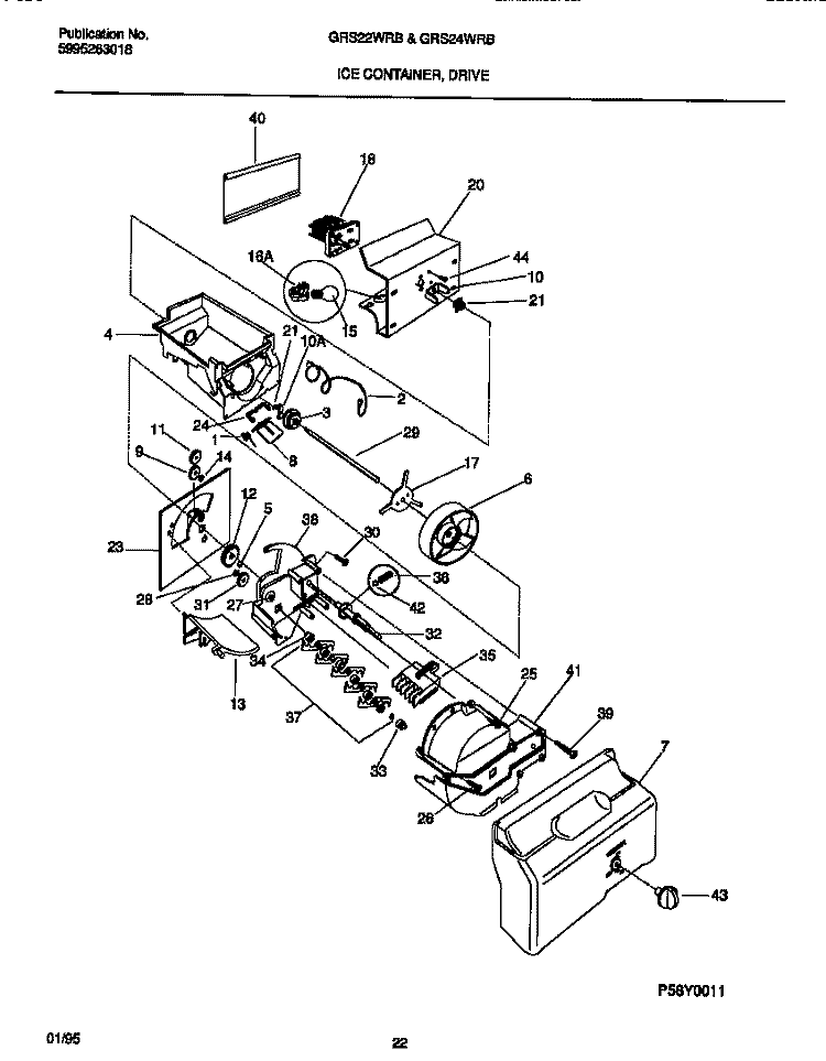 ICE CONTAINER, DRIVE Diagram and Parts List for GRS22WRBW1  Gibson Refrigerator