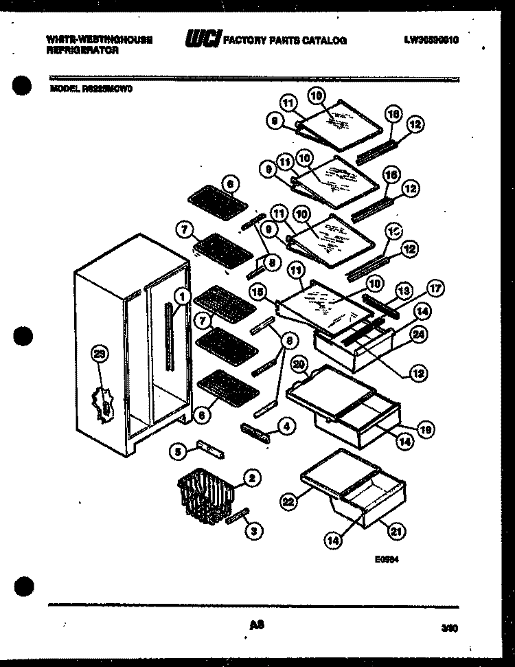 SHELVES AND SUPPORTS Diagram and Parts List for RS225MCD0  Frigidaire Refrigerator