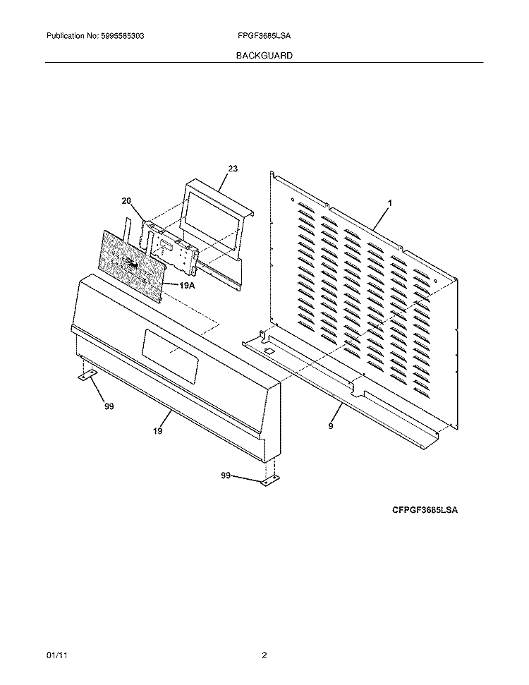 BACKGUARD Diagram and Parts List for FPGF3685LSA  Frigidaire Range