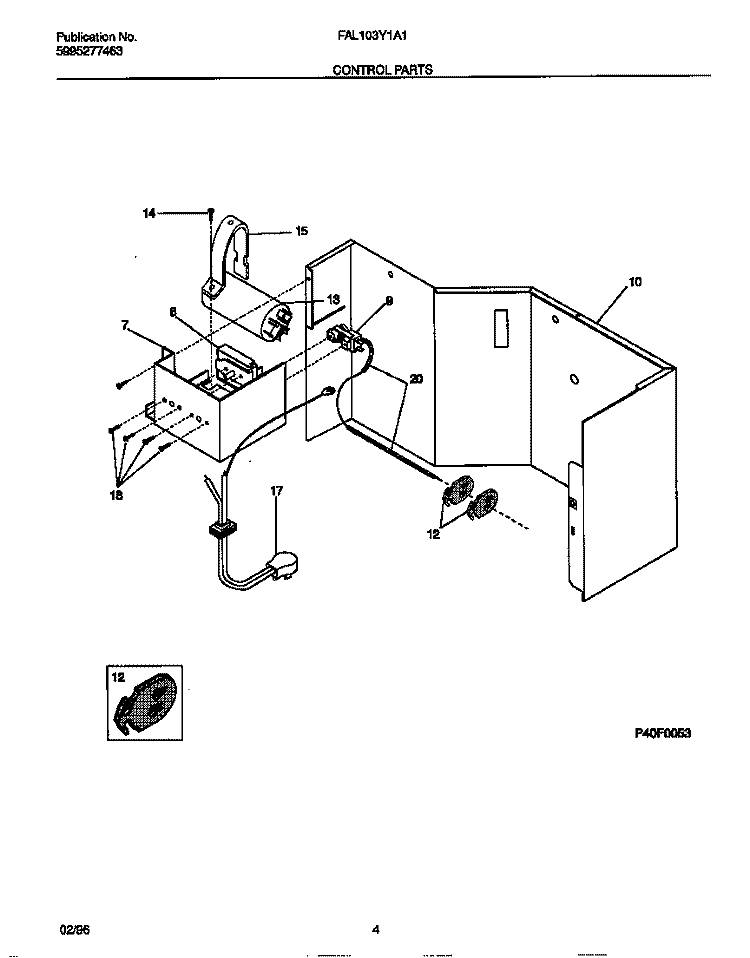 CONTROL PARTS Diagram and Parts List for FAL103Y1A1  Frigidaire Air Conditioner