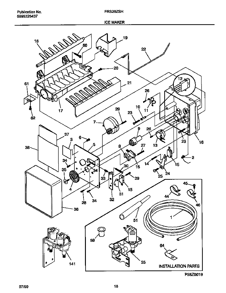 ICE MAKER Diagram and Parts List for FRS26ZSHB1  Frigidaire Refrigerator