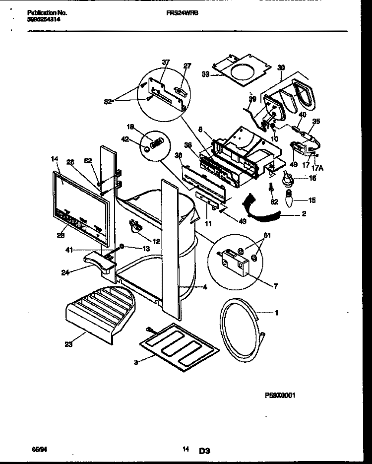 ICE DOOR, DISPENSER AND WATER TANKS Diagram and Parts List for FRS24WRBW0  Frigidaire Refrigerator