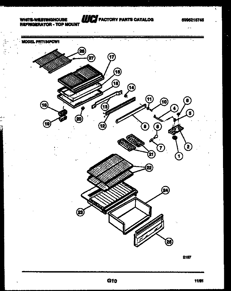 SHELVES AND SUPPORTS Diagram and Parts List for PRT134PCW1  Frigidaire Refrigerator