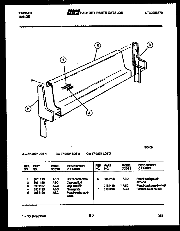 BACKGUARD Diagram and Parts List for 37-2227-23-01  Tappan Range