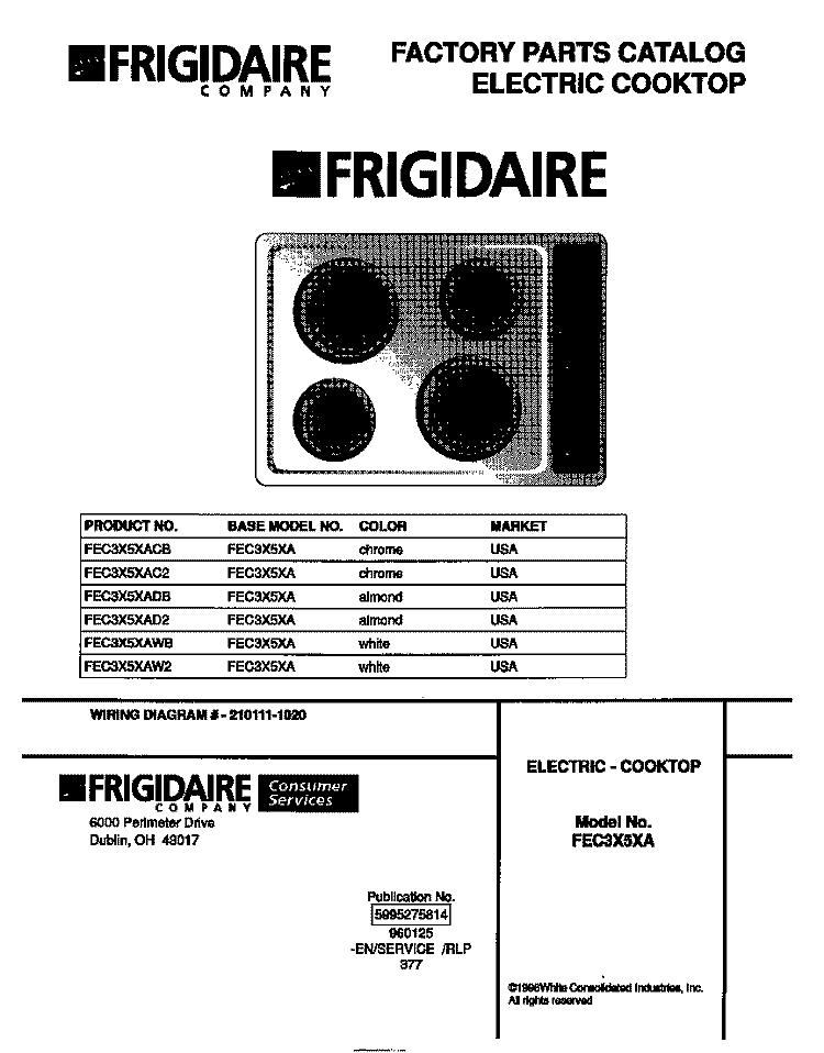 COVER Diagram and Parts List for FEC3X5XACB  Frigidaire Cooktop