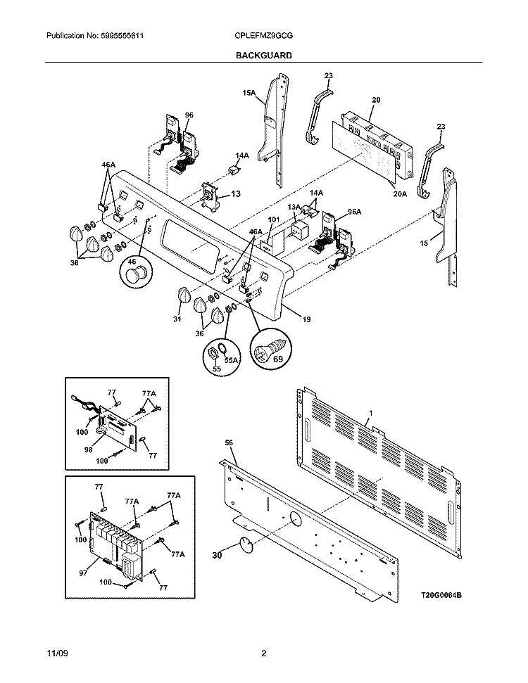 BACKGUARD Diagram and Parts List for CPLEFMZ9GCG  Frigidaire Range
