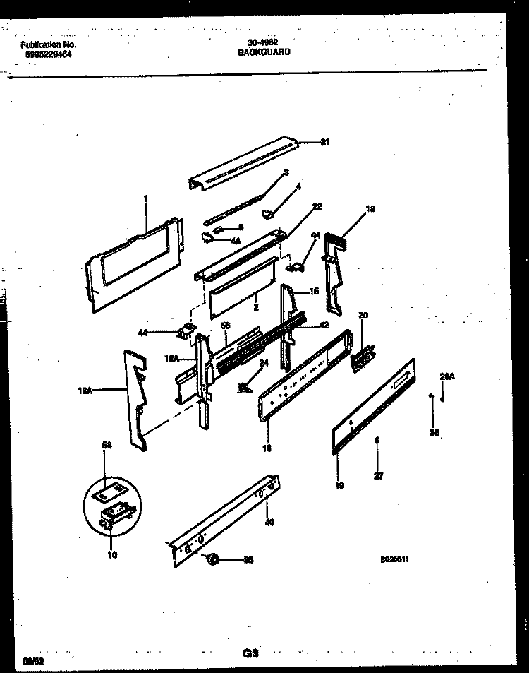 BACKGUARD Diagram and Parts List for 30-4982-23-01  Tappan Range