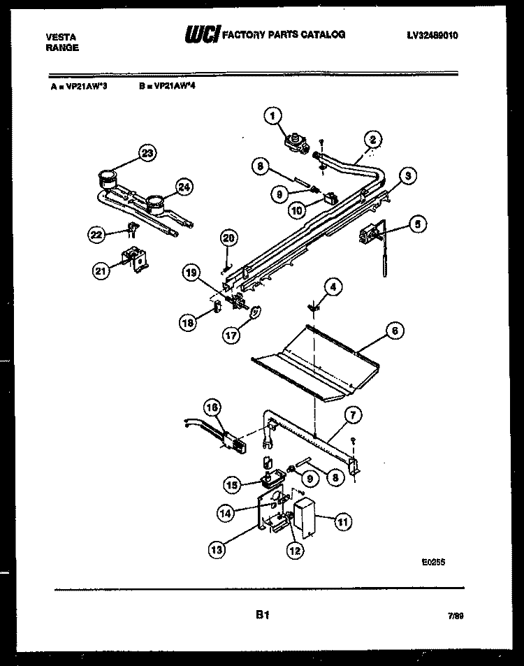 BURNER PARTS Diagram and Parts List for VP21AW3  Tappan Range