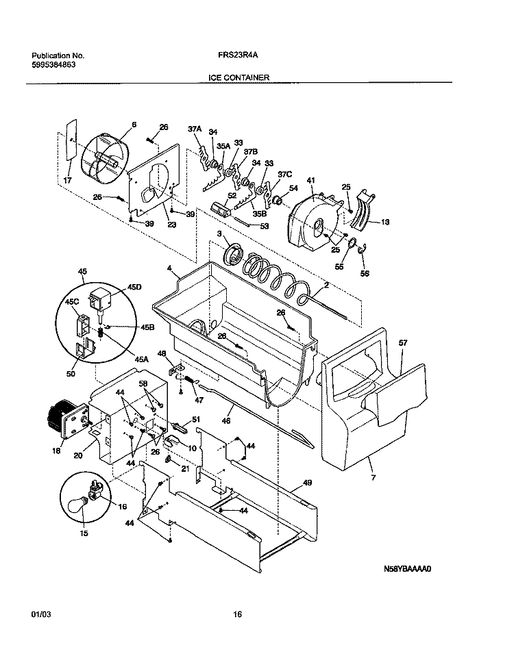 ICE CONTAINER Diagram and Parts List for FRS23R4AW9  Frigidaire Refrigerator