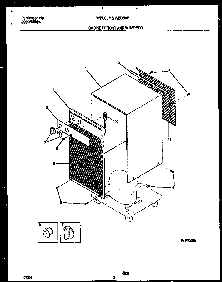 CABINET FRONT AND WRAPPER Diagram and Parts List for WED50P4  Frigidaire Dehumidifier