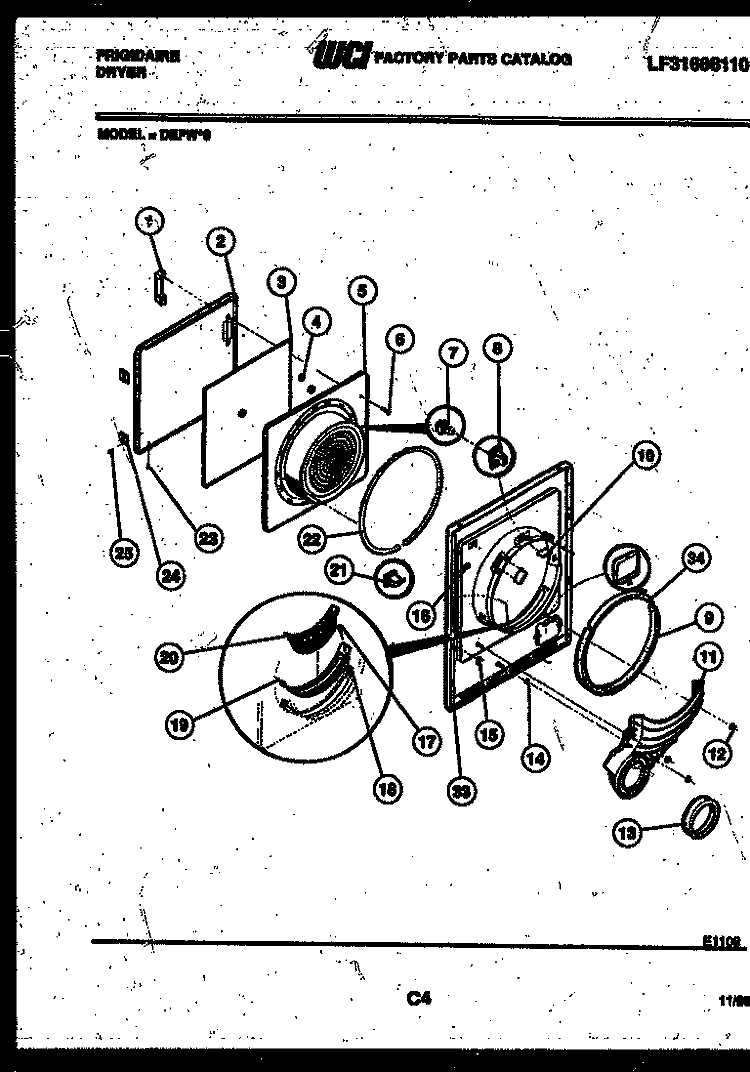 DOOR PARTS Diagram and Parts List for DEFW0  Frigidaire Dryer