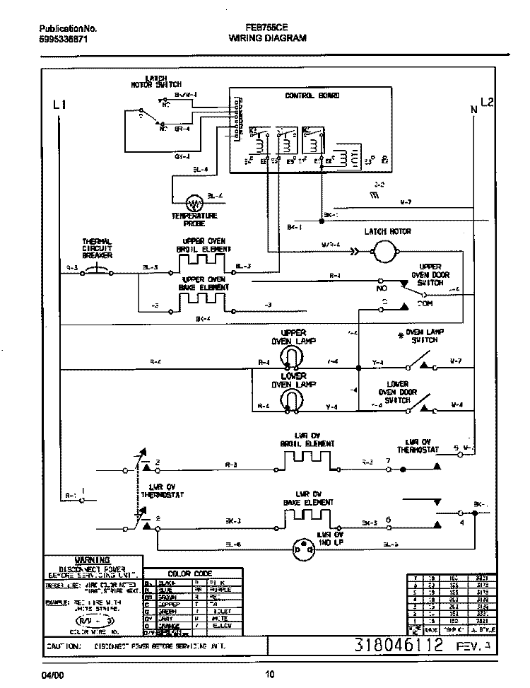 WIRING DIAGRAM Diagram and Parts List for FEB755CESH  Frigidaire Wall Oven
