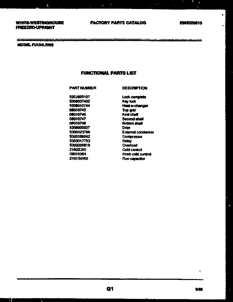 BURNER, IGNITER AND VALVE Diagram and Parts List for DG350RXW1  Frigidaire Dryer