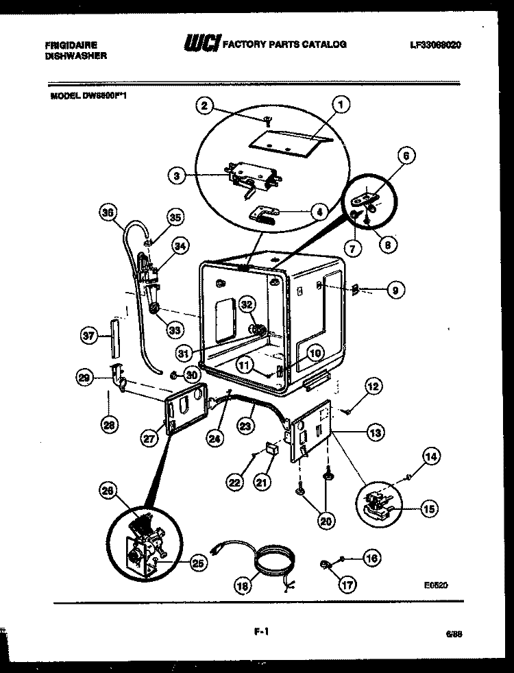 TUB PARTS Diagram and Parts List for DW6600FM1  Frigidaire Dishwasher