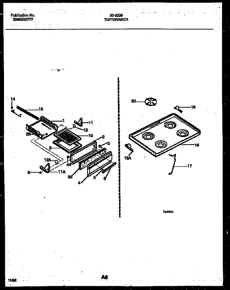 COOKTOP AND BROILER DRAWER PARTS Diagram and Parts List for 30-2239-00-09  Tappan Range