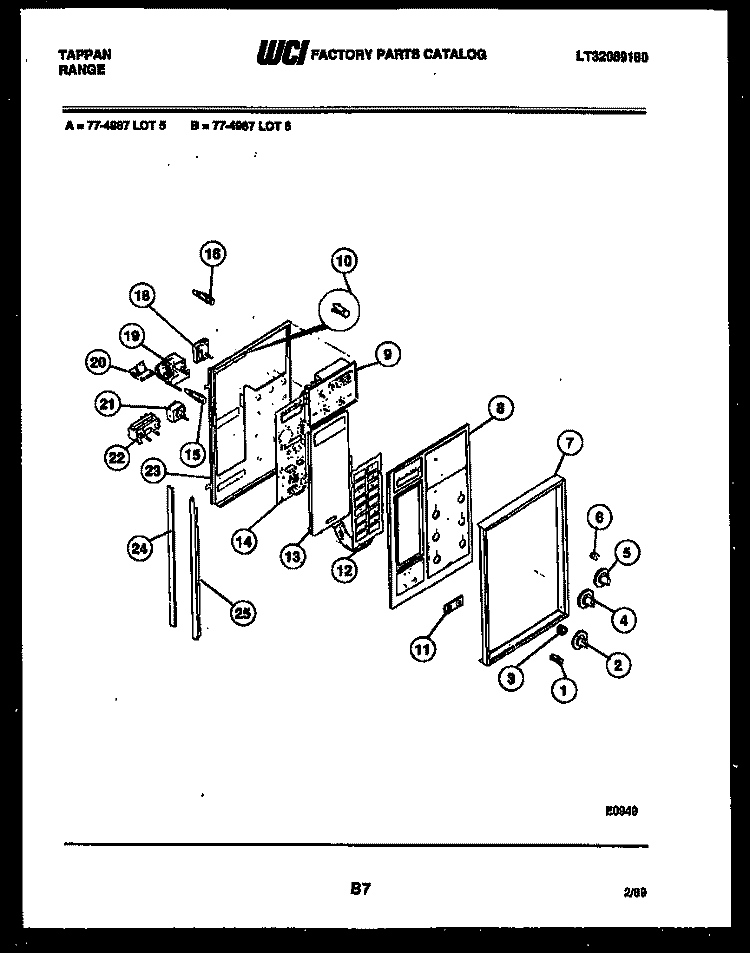 CONTROL PANEL Diagram and Parts List for 77-4987-00-05  Tappan Microwave Oven Combo