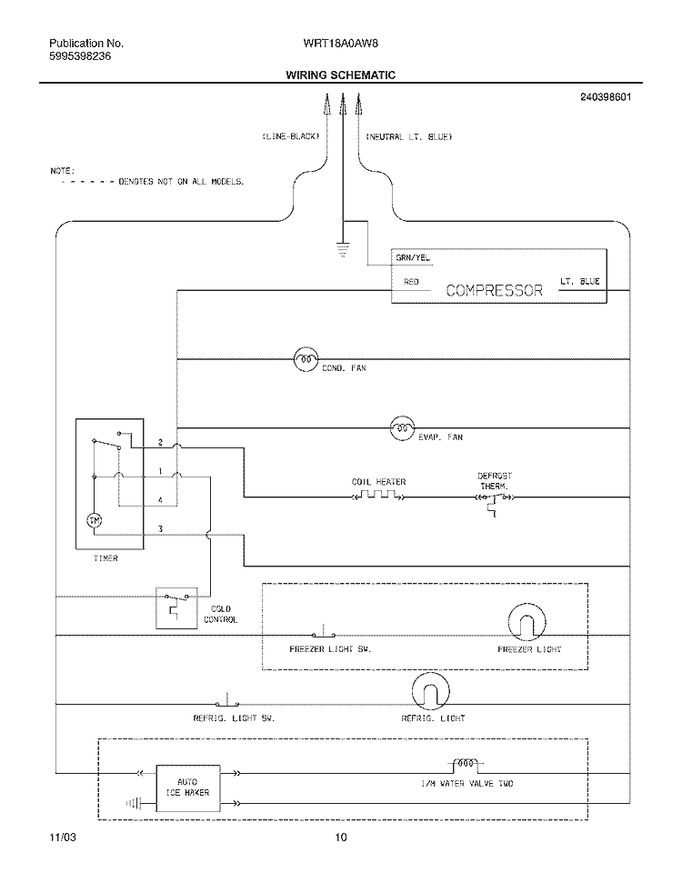 WIRING SCHEMATIC Diagram and Parts List for WRT18A0AW8  Westinghouse Refrigerator