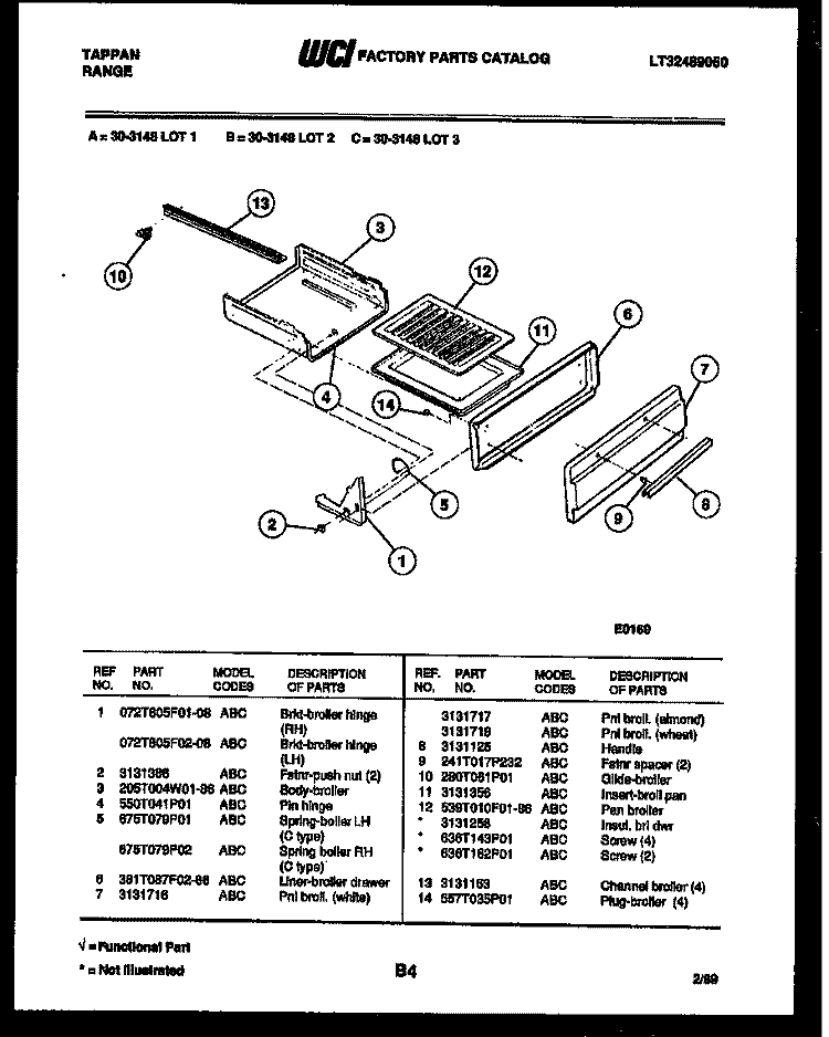 BROILER DRAWER PARTS Diagram and Parts List for 30-3148-00-02  Tappan Range