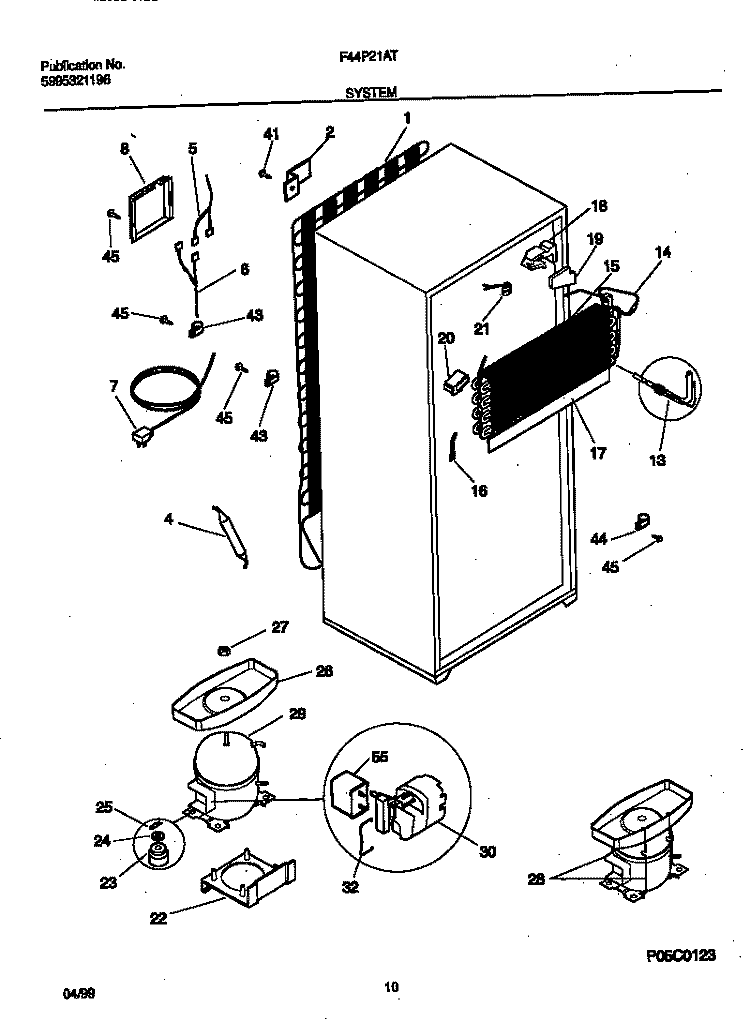 SYSTEM Diagram and Parts List for F44P21ATD1  Frigidaire Refrigerator