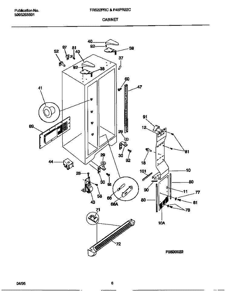 CABINET Diagram and Parts List for F45PR22CW0  Frigidaire Refrigerator