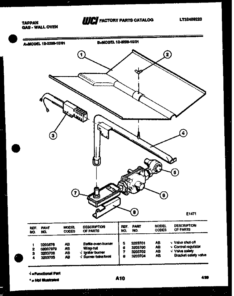 GAS CONTROL Diagram and Parts List for 12-2299-00-01  Tappan Wall Oven