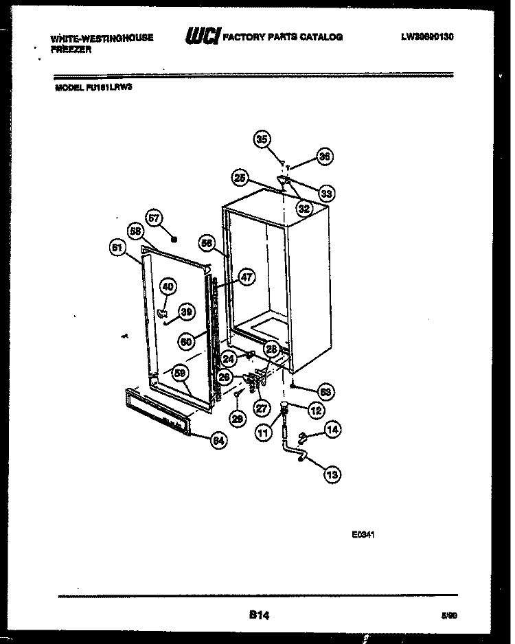 CABINET PARTS Diagram and Parts List for FU161LRW3  Frigidaire Freezer