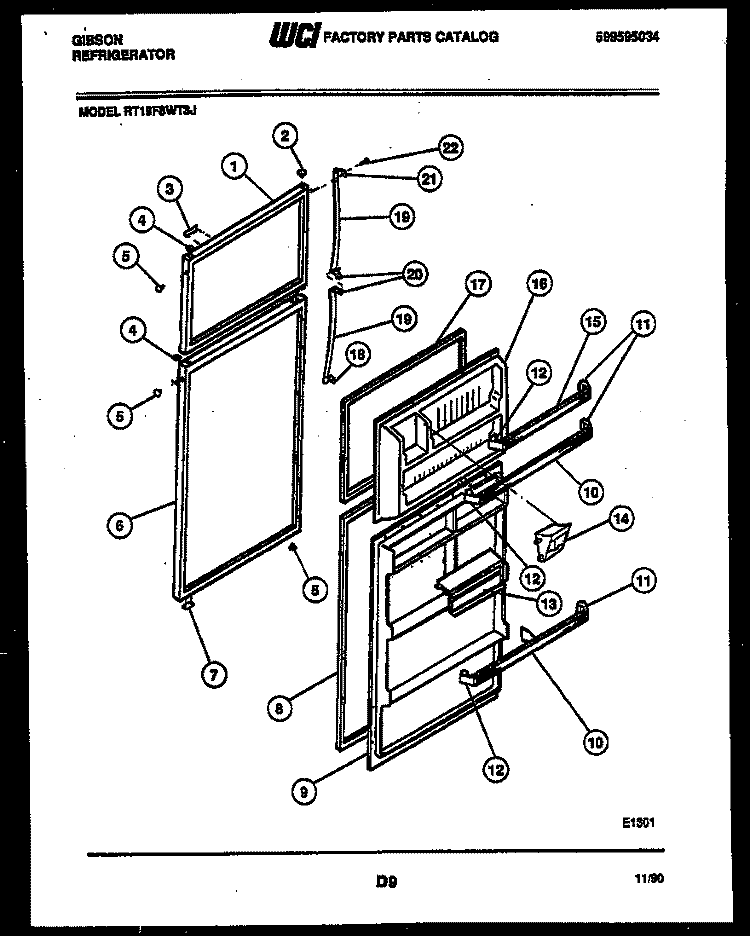 DOOR PARTS Diagram and Parts List for RT19F8WT3J  Gibson Refrigerator