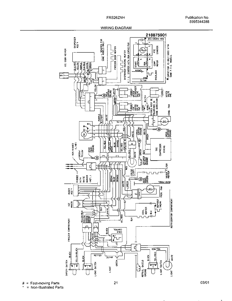 WIRING DIAGRAM Diagram and Parts List for FRS26ZNHW2  Frigidaire Refrigerator
