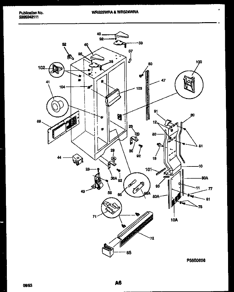CABINET PARTS Diagram and Parts List for WRS24WRAW1  Frigidaire Refrigerator