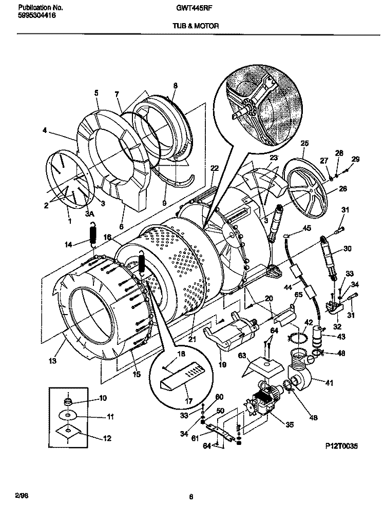 TUB & MOTOR Diagram and Parts List for GWT445RFS2  Gibson Washer