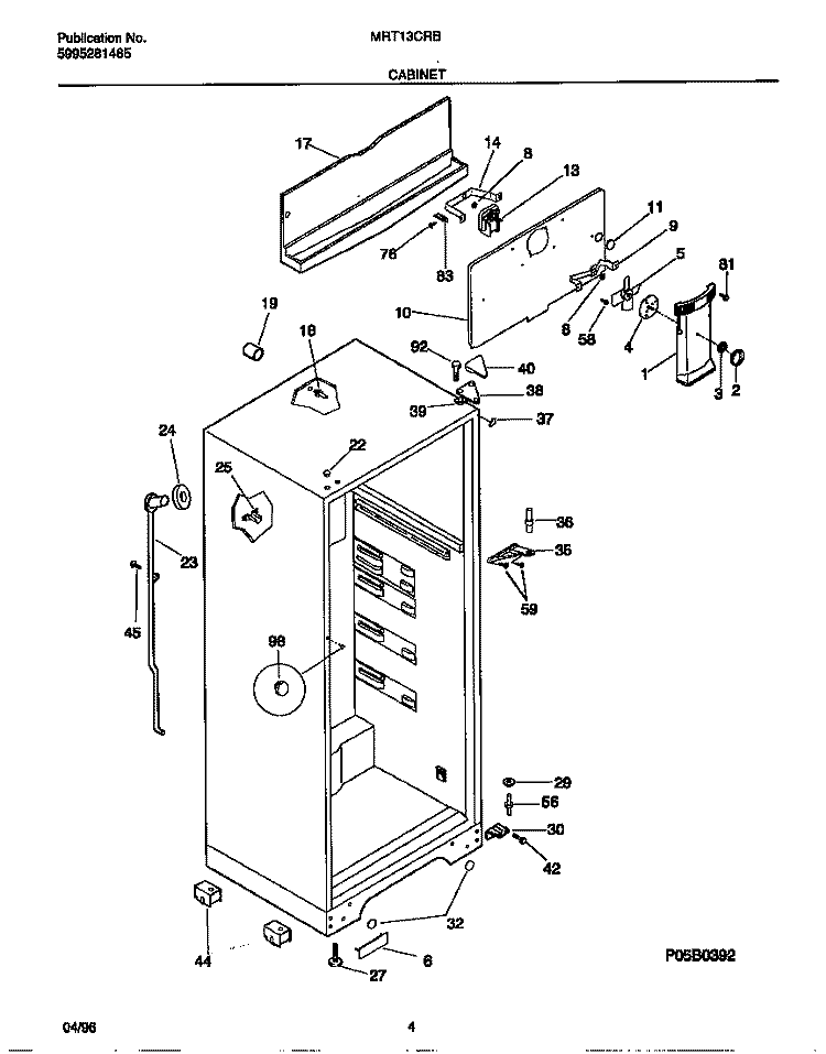 CABINET Diagram and Parts List for MRT13CRBD3  Frigidaire Refrigerator