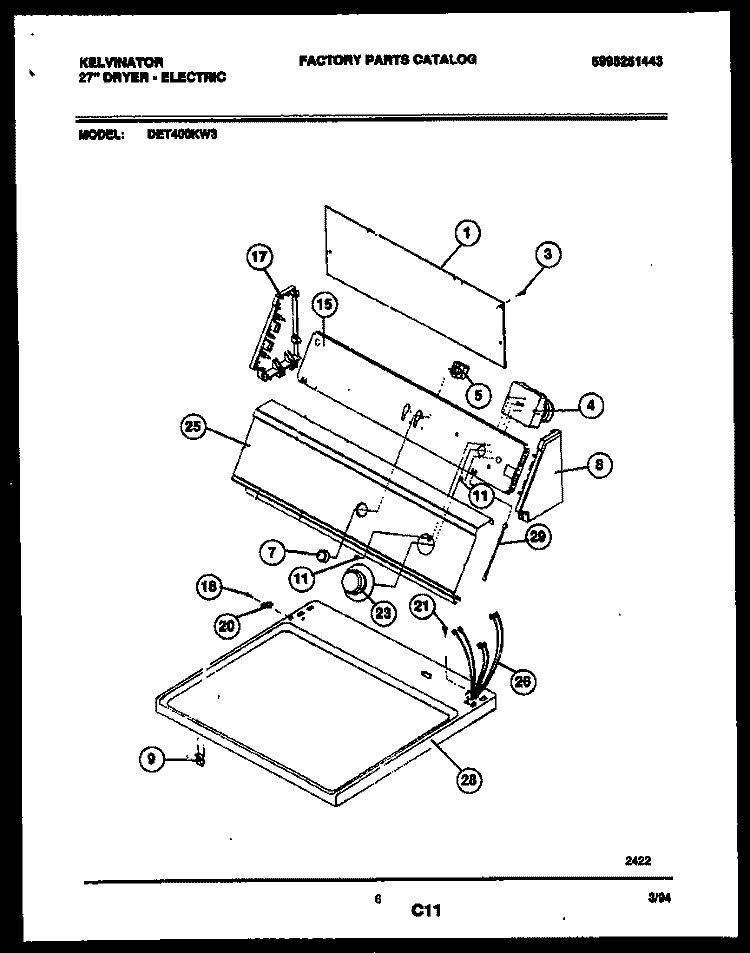 CONSOLE AND CONTROL PARTS Diagram and Parts List for DET400KD3  Kelvinator Dryer