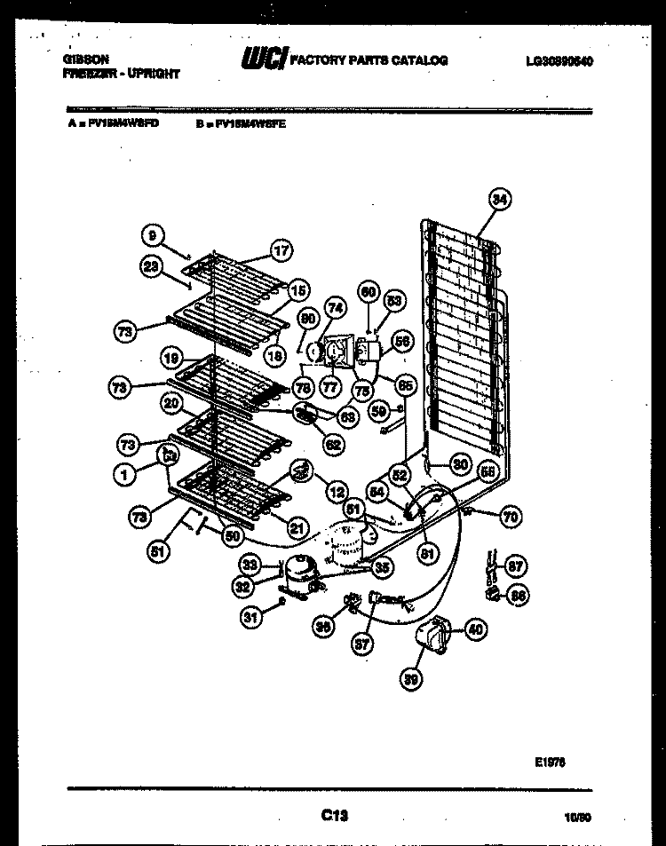 SYSTEM AND ELECTRICAL PARTS Diagram and Parts List for FV16M4WSFD  Gibson Freezer