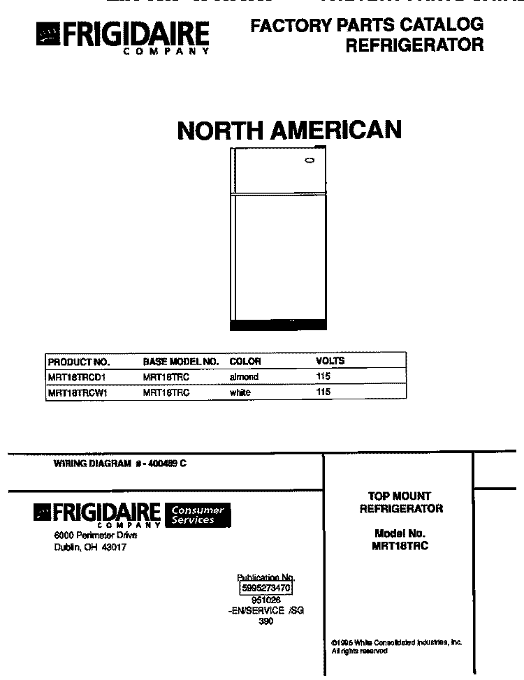 COVER Diagram and Parts List for MRT18TRCD1  Frigidaire Refrigerator