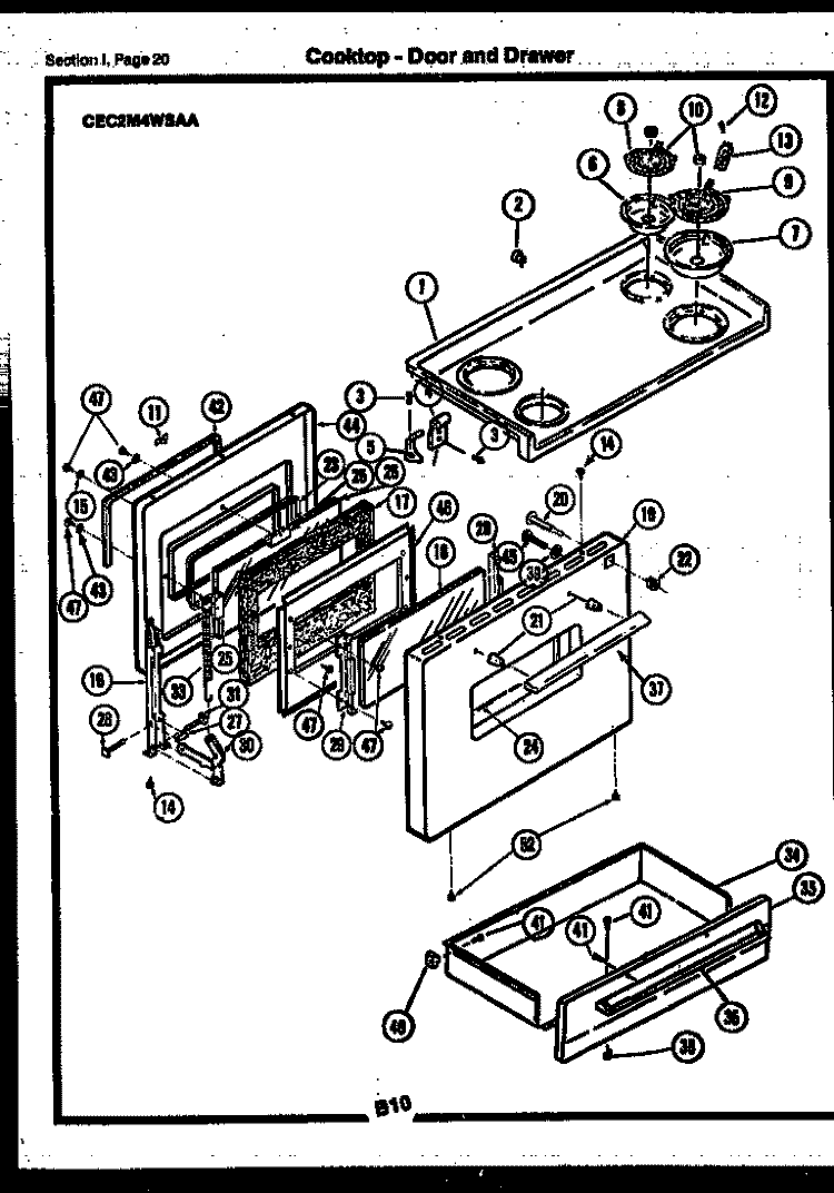 COOKTOP - DOOR AND DRAWER Diagram and Parts List for CEA1M2WSTA  Gibson Range
