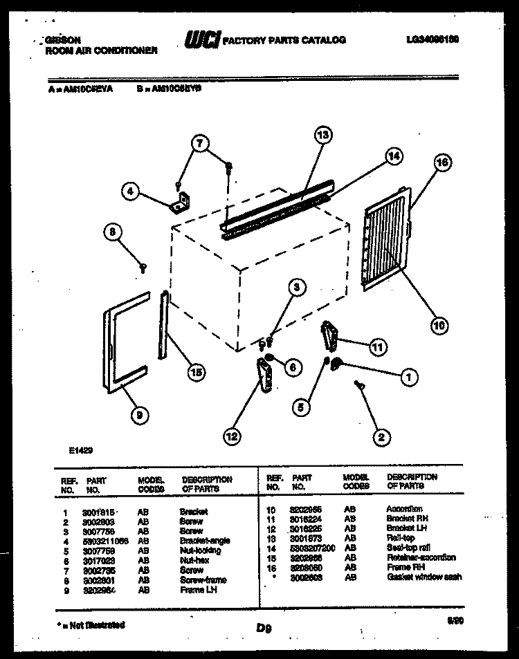 CABINET AND INSTALLATION PARTS Diagram and Parts List for AM10C5EYA  Gibson Air Conditioner
