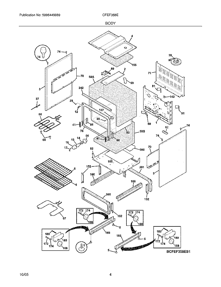 BODY Diagram and Parts List for CFEF358EB1  Frigidaire Range