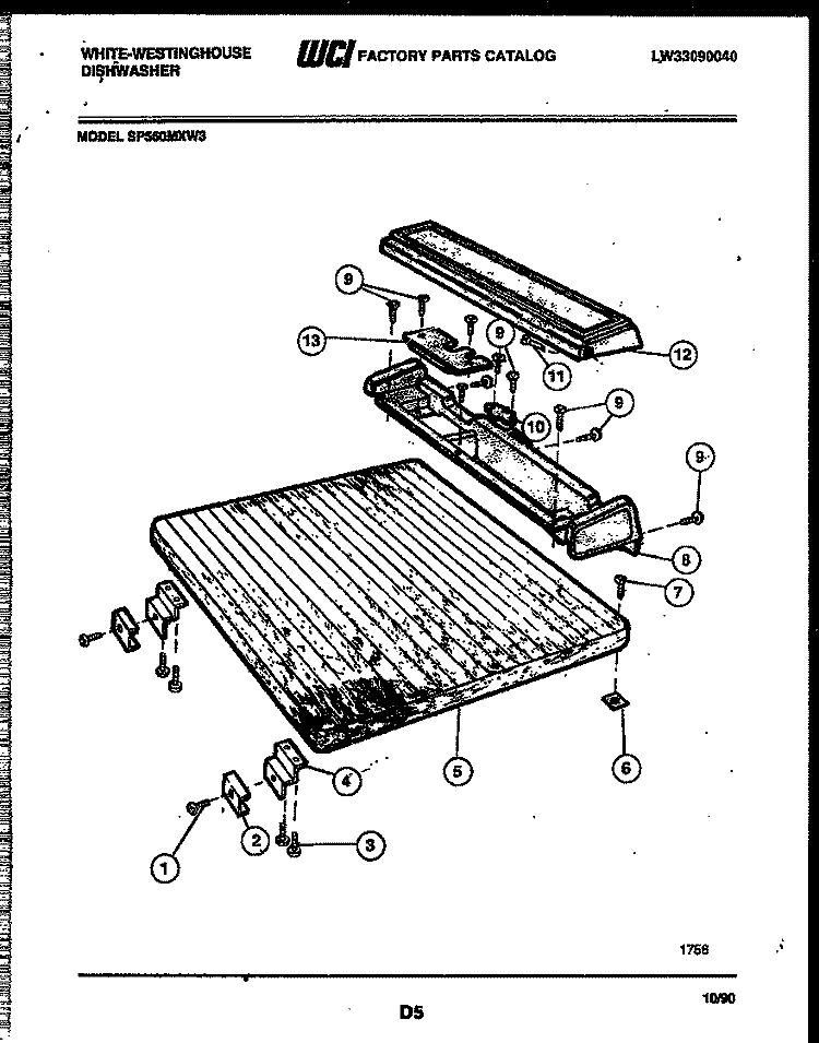 TOP AND MISCELLANEOUS PARTS Diagram and Parts List for SP560MXW3  Frigidaire Dishwasher
