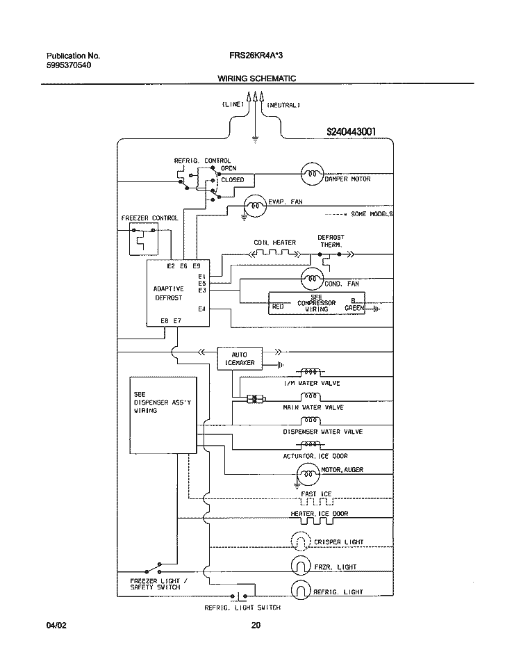 WIRING SCHEMATIC Diagram and Parts List for FRS26KR4AQ4  Frigidaire Refrigerator