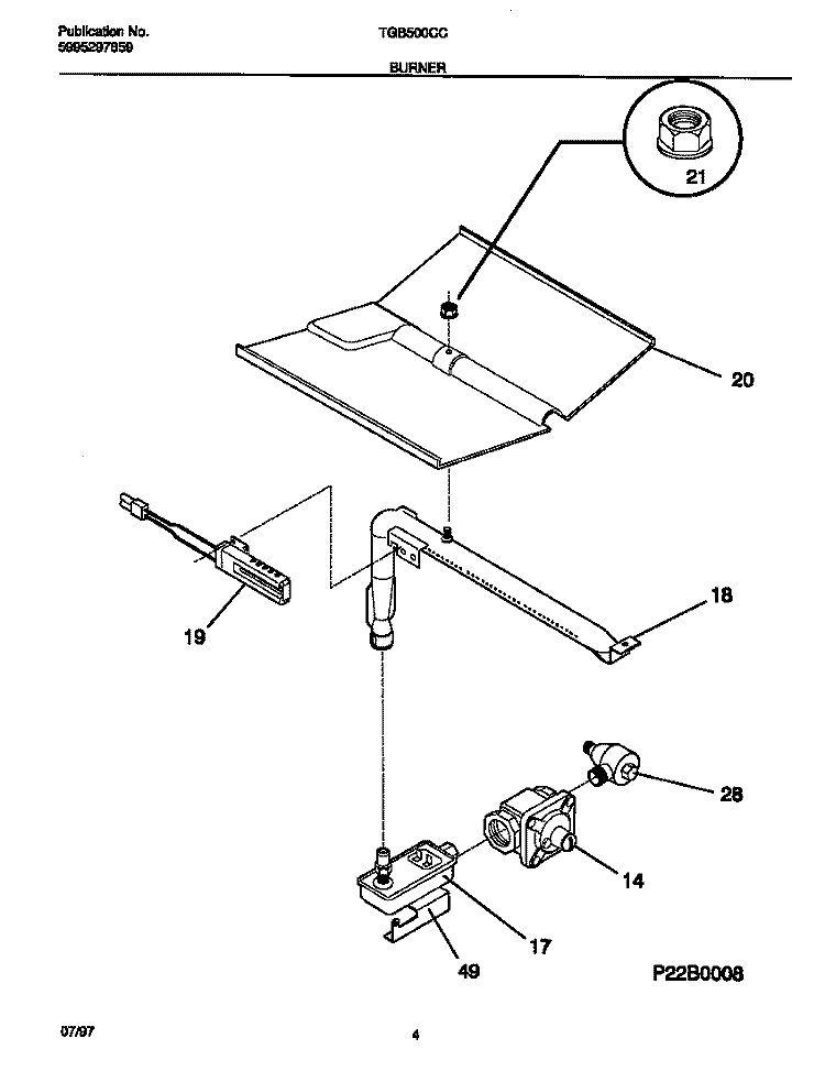 BURNER Diagram and Parts List for TGB500CCB3  Tappan Wall Oven