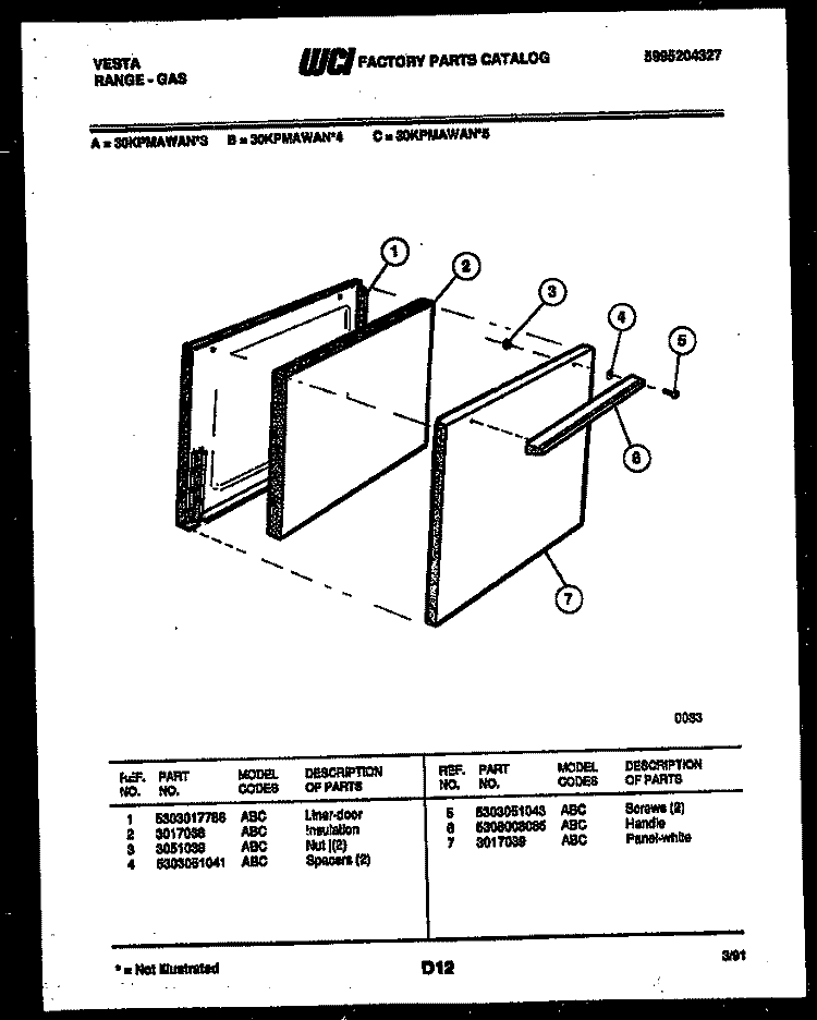 DOOR PARTS Diagram and Parts List for 30KPMAWAN4  Tappan Range