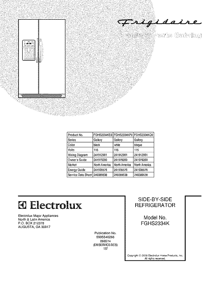 COVER Diagram and Parts List for FGHS2334KE0  Frigidaire Refrigerator