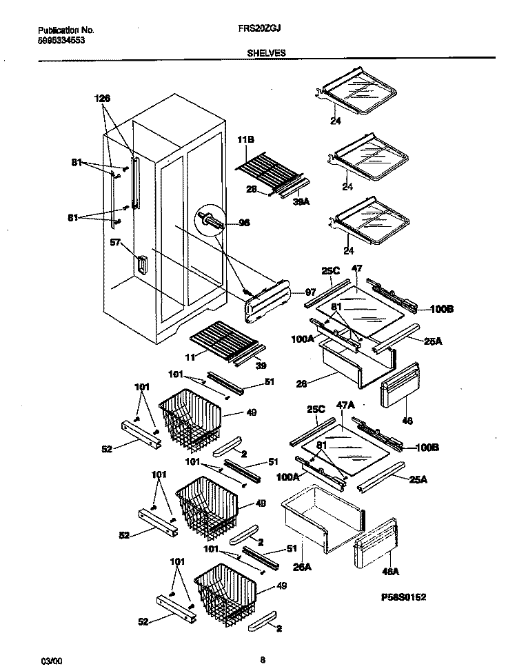 SHELVES Diagram and Parts List for FRS20ZGJD0  Frigidaire Refrigerator
