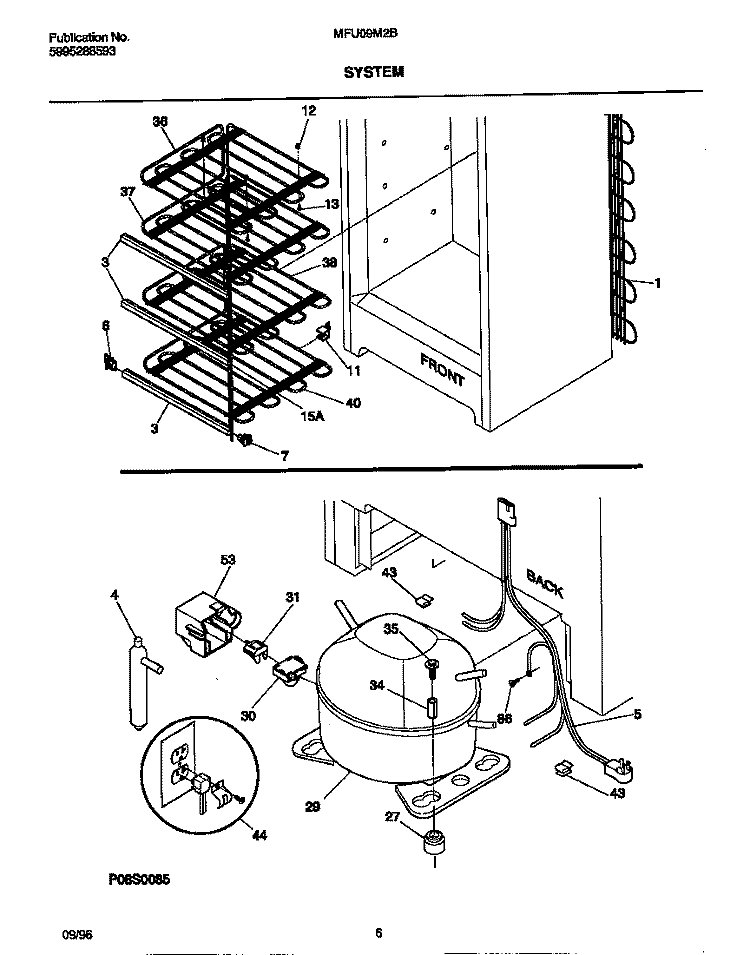 SYSTEM Diagram and Parts List for MFU09M2BW3  Frigidaire Freezer